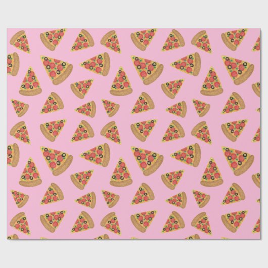 Pizza Party Pattern Pink Wrapping Paper Cadeaupapier (Vlak)