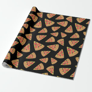 Pizza Party Pepperoni Novelty Black Cadeaupapier