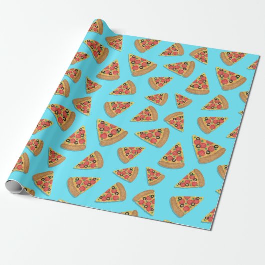Pizza Party Pepperoni Novelty Blue Cadeaupapier (Uitgerold)