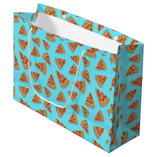 Pizza Party Pepperoni Novelty Blue Large Gift Bag Groot Cadeauzakje (Voorkant Gekanteld)