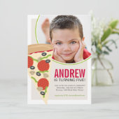 Pizza Party Photo Birthday Invitation Kaart (Staand voorkant)