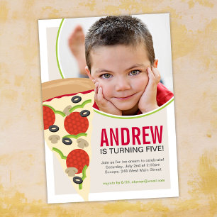 Pizza Party Photo Birthday Invitation Kaart