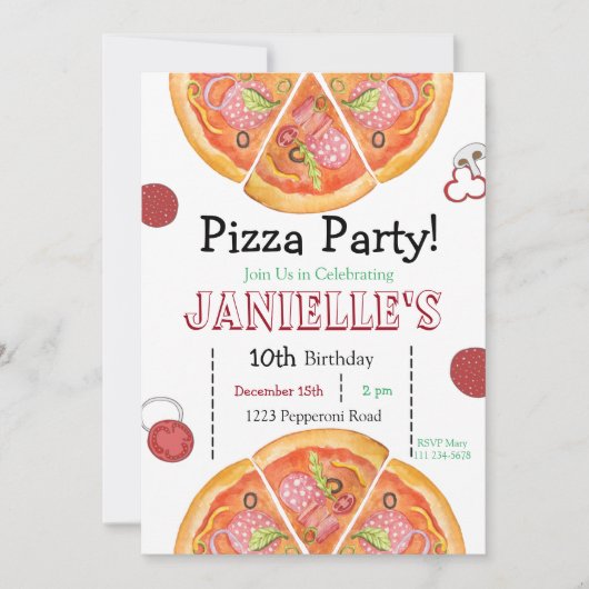Pizza Party, Pizza Birthday, speelbal Kaart (Voorkant)