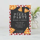 Pizza party plakjes kinderen verjaardag geruit ret kaart (Staand voorkant)
