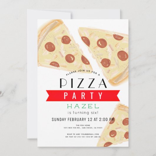 Pizza Party Red Gingham Verjaardag Kaart (Voorkant)