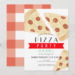 Pizza Party Red Gingham Verjaardag Kaart