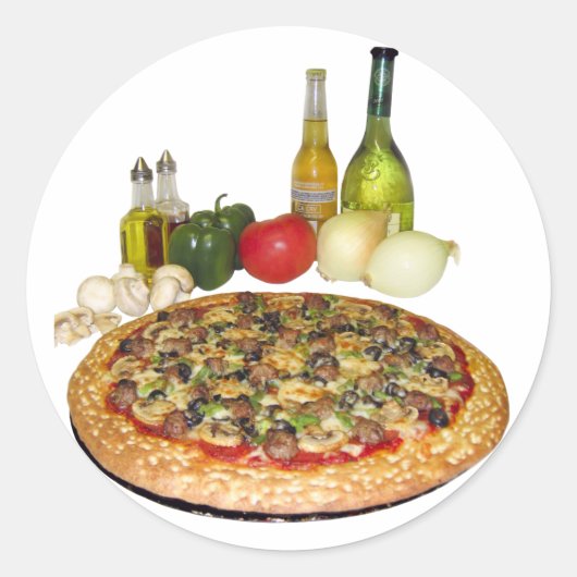 Pizza Party Ronde Sticker (Voorkant)