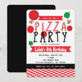 Pizza Party Rood Zwart & Wit Verjaardag Uitnodigin Kaart (Voorkant / Achterkant)
