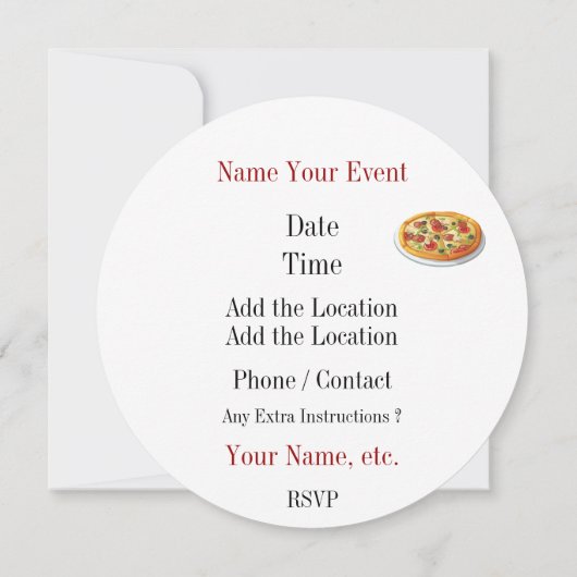 Pizza Party Round Invitation - SRF Kaart (Achterkant)