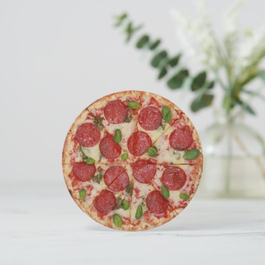 Pizza Party Round Invitation - SRF Kaart (Staand voorkant)