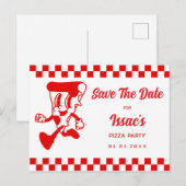 Pizza Party Save The Date Aankondigingskaart (Voorkant / Achterkant)
