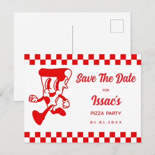 Pizza Party Save The Date Aankondigingskaart (Voorkant / Achterkant)