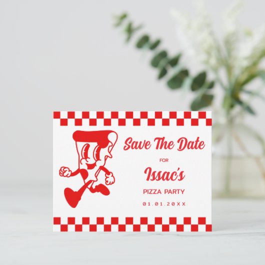 Pizza Party Save The Date Aankondigingskaart (Staand voorkant)