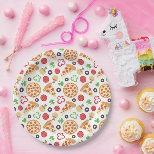 Pizza Party Schattige Pizza Pattern Kids Verjaarda Papieren Bordje (Feest)