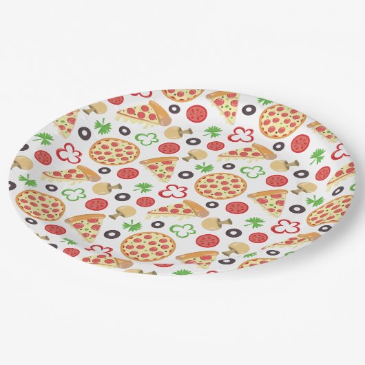 Pizza Party Schattige Pizza Pattern Kids Verjaarda Papieren Bordje (Gekanteld)