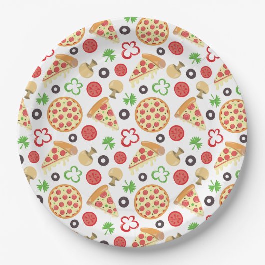 Pizza Party Schattige Pizza Pattern Kids Verjaarda Papieren Bordje (Voorkant)
