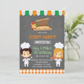 Pizza party sibling party-uitnodiging kaart (Staand voorkant)