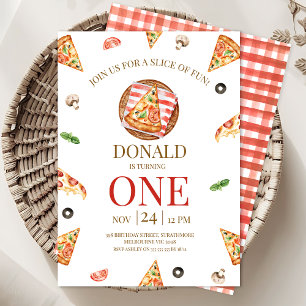 Pizza Party Slice Of Fun Eerste Verjaardag Kaart