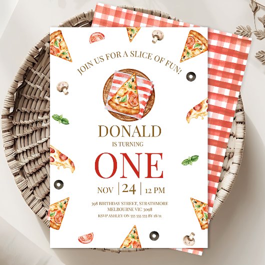 Pizza Party Slice Of Fun Eerste Verjaardag Kaart