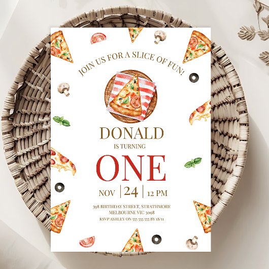 Pizza Party Slice Of Fun Eerste Verjaardag Kaart