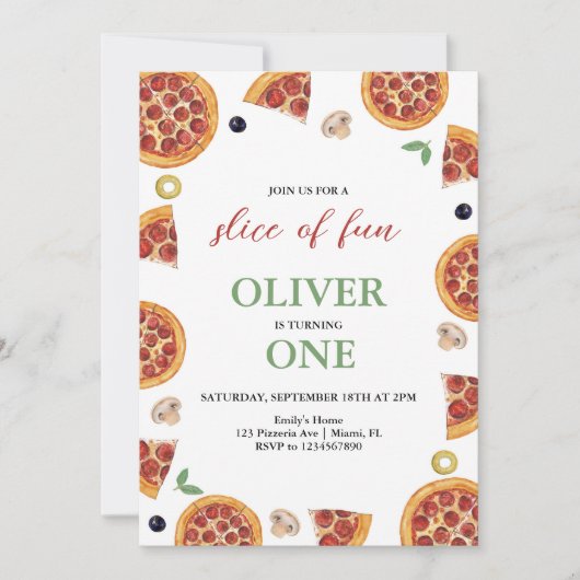 Pizza Party, Slice of Fun One Pizza Party Verjaard Kaart (Voorkant)