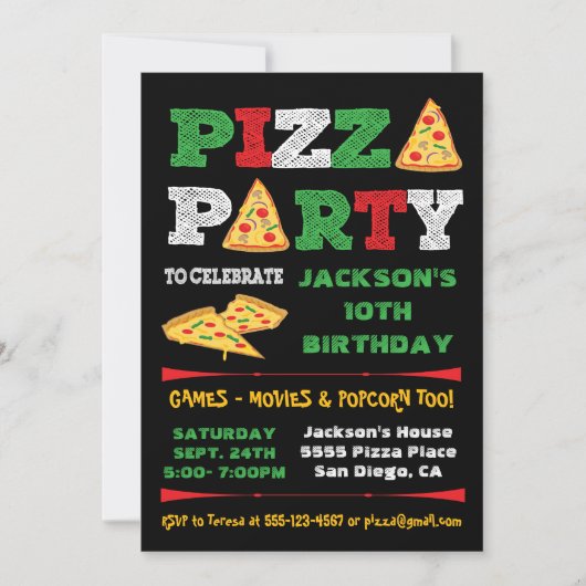 Pizza Party Slice Verjaardagsfeest Kaart (Voorkant)