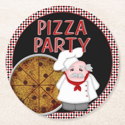 Pizza Party, Style 2-Black-Onderzetter set Ronde Kartonnen Onderzetter (Voorkant)