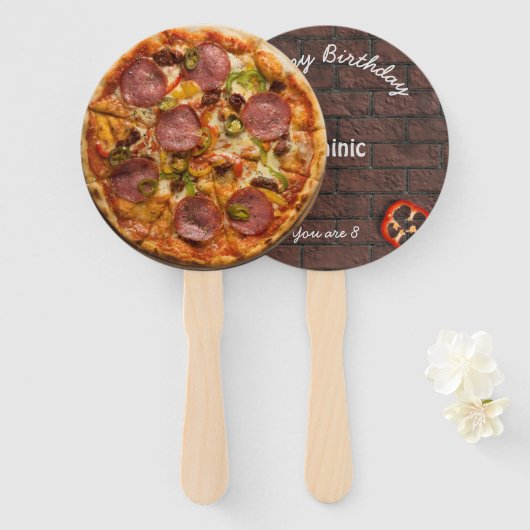 Pizza Party Supreme Birthday Hand Fan Handwaaier (Voorkant en achterkant)