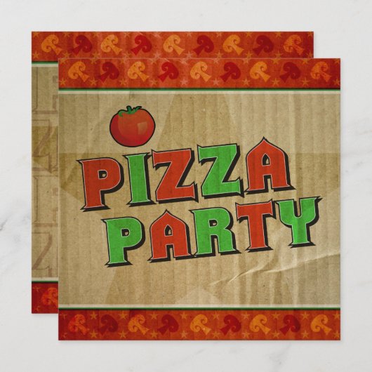 Pizza Party Takeout Box Celebration Invitation Kaart (Voorkant / Achterkant)