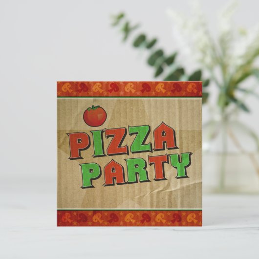 Pizza Party Takeout Box Celebration Invitation Kaart (Staand voorkant)