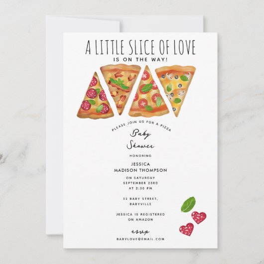 Pizza Party Thema Waterverf Baby shower Liefde Kaart (Voorkant)