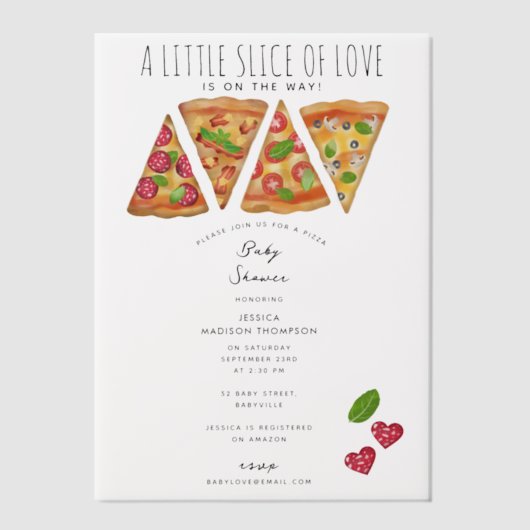 Pizza Party Thema Waterverf Baby shower Liefde Vellum Uitnodigingen (Voorkant)
