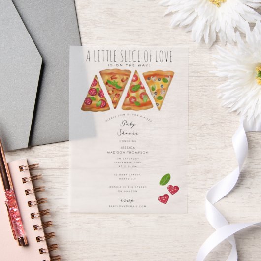Pizza Party Thema Waterverf Baby shower Liefde Vellum Uitnodigingen (Huwelijk)