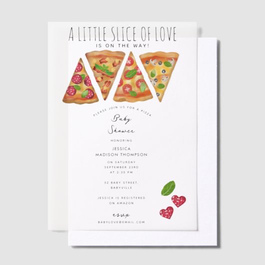 Pizza Party Thema Waterverf Baby shower Liefde Vellum Uitnodigingen (Offset)