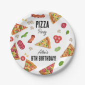 Pizza Party Theme Waterverf Kids Verjaardagsfeest Papieren Bordje (Voorkant)