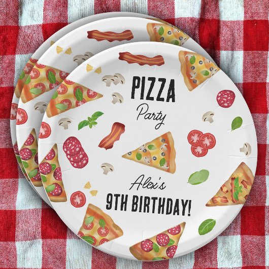 Pizza Party Theme Waterverf Kids Verjaardagsfeest Papieren Bordje