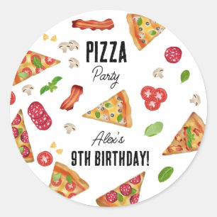 Pizza Party Theme Waterverf Kids Verjaardagsfeest Ronde Sticker