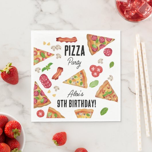 Pizza Party Theme Waterverf Kids Verjaardagsfeest Servet (Insitu)