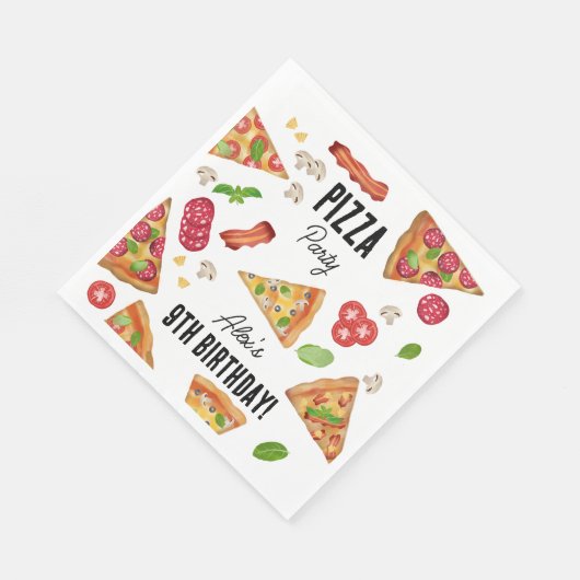 Pizza Party Theme Waterverf Kids Verjaardagsfeest Servet (Hoek)