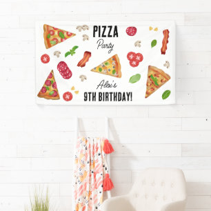Pizza Party Theme Waterverf Kids Verjaardagsfeest Spandoek