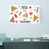 Pizza Party Theme Waterverf Kids Verjaardagsfeest Spandoek (Beurs)