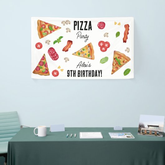 Pizza Party Theme Waterverf Kids Verjaardagsfeest Spandoek (Beurs)