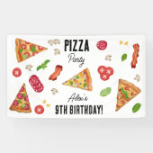 Pizza Party Theme Waterverf Kids Verjaardagsfeest Spandoek (Horizontaal)