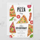 Pizza Party Theme Waterverf Verjaardag Kaart (Voorkant)