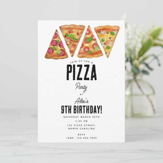 Pizza Party Theme Waterverf Verjaardag Kinder Kaart (Staand voorkant)