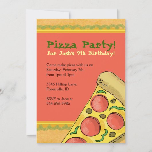 Pizza Party Thmed Birthday Invitations Kaart (Voorkant)