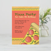 Pizza Party Thmed Birthday Invitations Kaart (Staand voorkant)