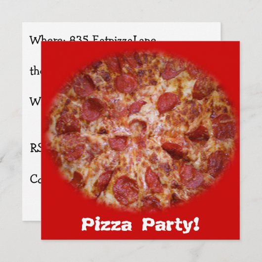 Pizza Party Time Invitation Kaart (Voorkant / Achterkant)