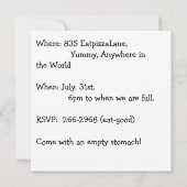 Pizza Party Time Invitation Kaart (Achterkant)