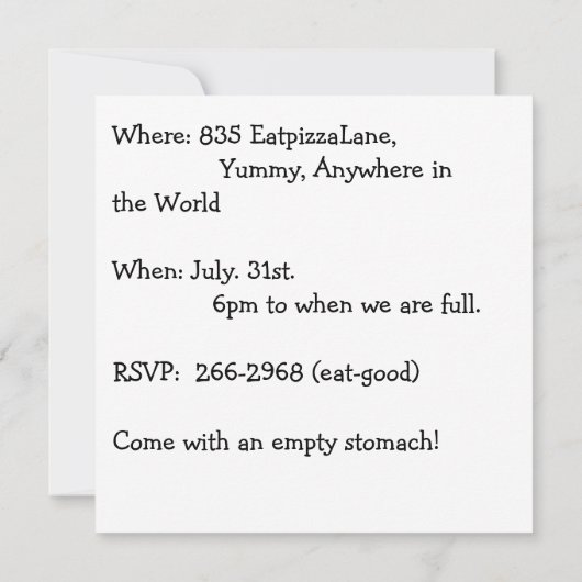 Pizza Party Time Invitation Kaart (Achterkant)